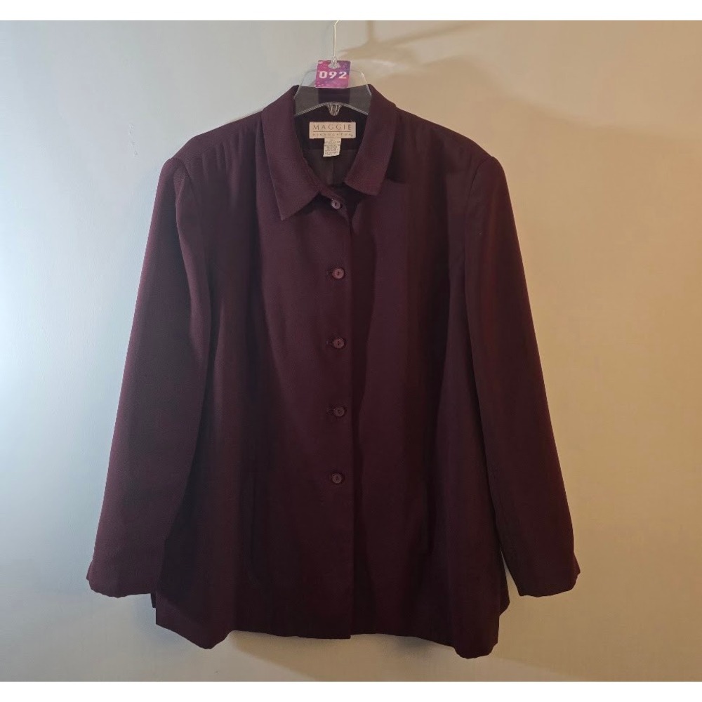 Maggie McNaughton Womens Jacket Burgundy Button Up Long Sleeve Jacket Plus 20W
